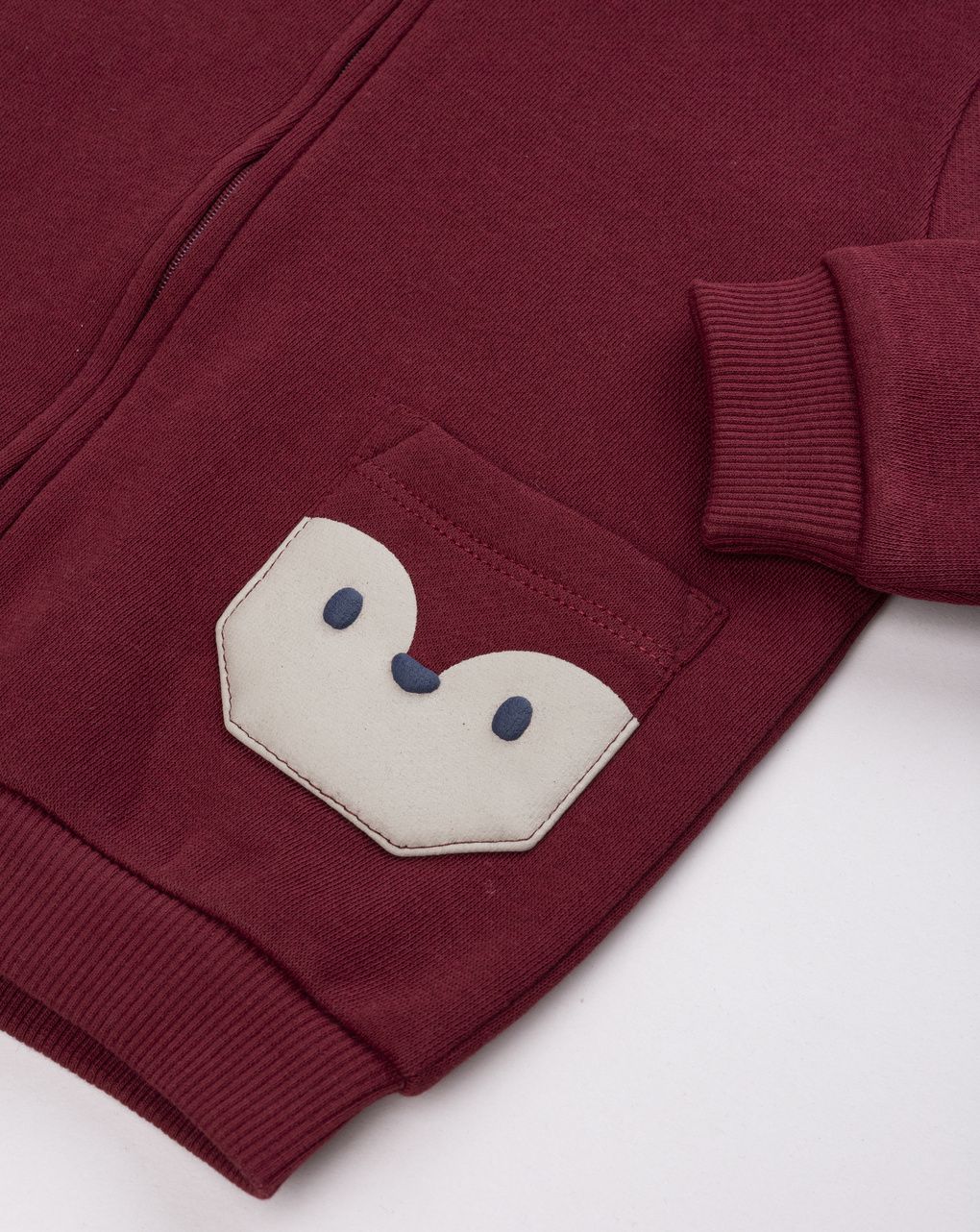 Felpa full zip bimbo bordeaux con cappuccio e taschino