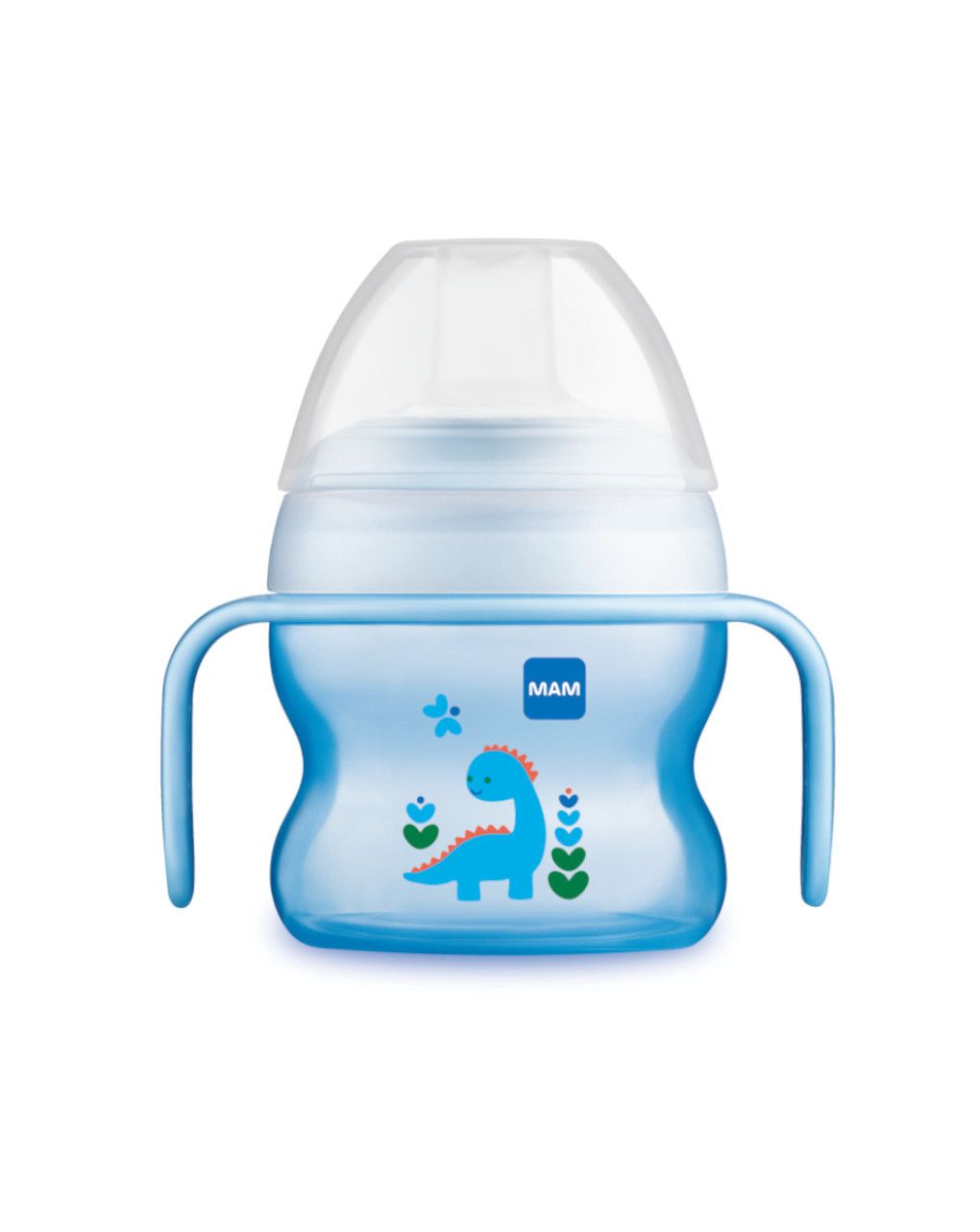 Mam starter cup tazza bambini 150 ml, biberon acqua e latte per neonati 4+ mesi con morbido beccuccio anti-goccia, azzurro