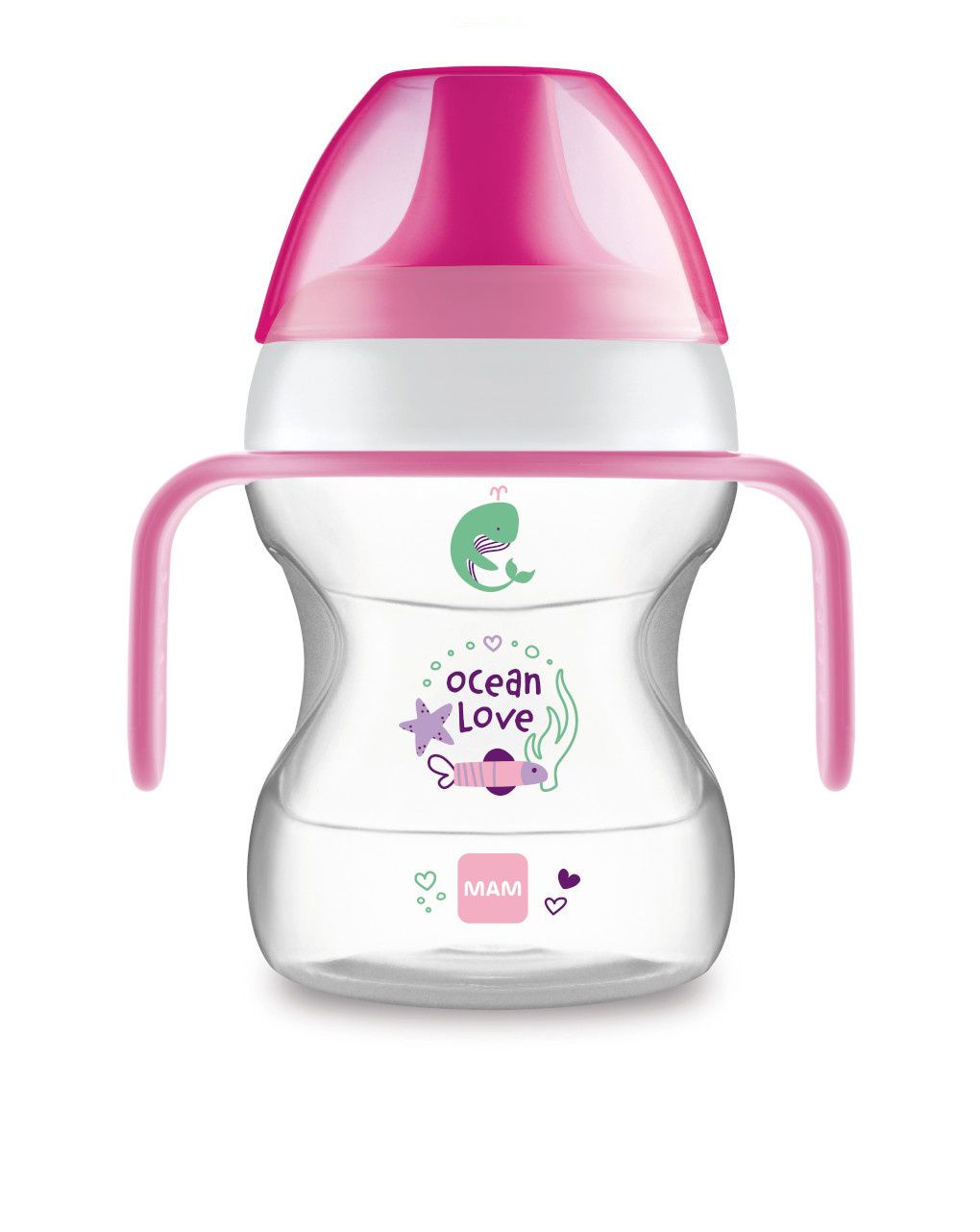 Mam learn to drink cup tazza bambini 190 ml, borraccia neonato con pratici manici antiscivolo, rosa, 6+ mesi