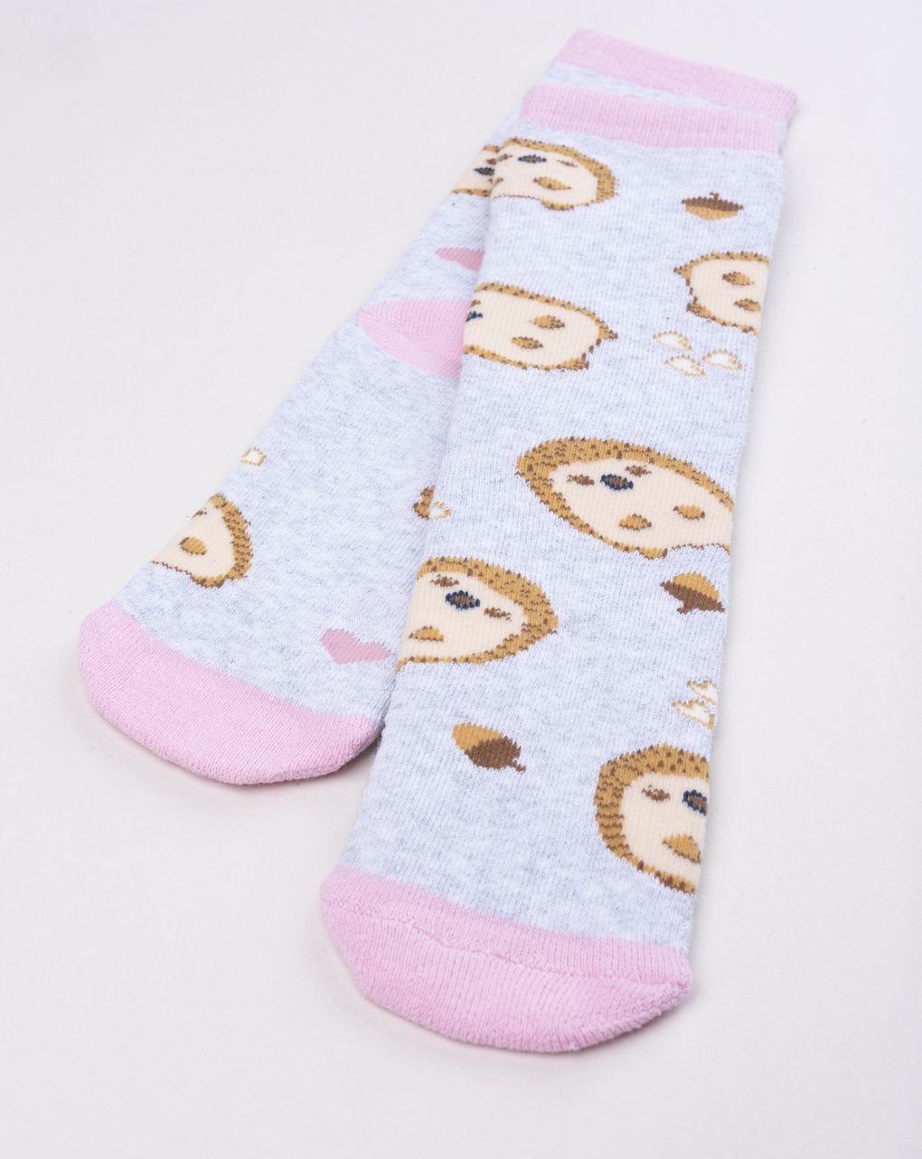 Calze antiscivolo bambina grigio/rosa ricci