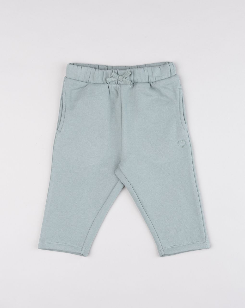 Pantalone felpato bimba verde salvia con fiocco