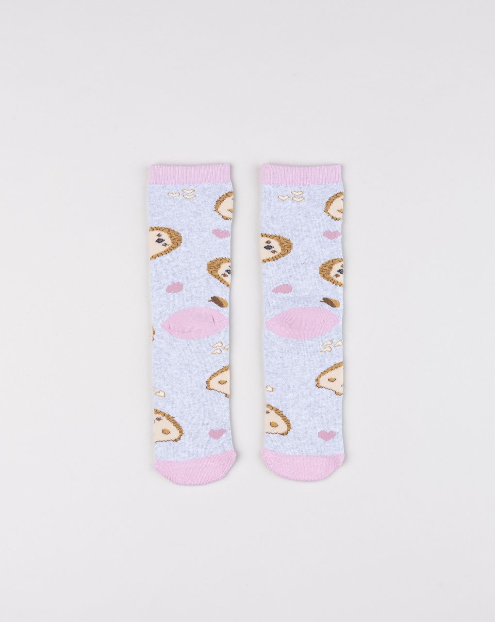Calze antiscivolo bambina grigio/rosa ricci