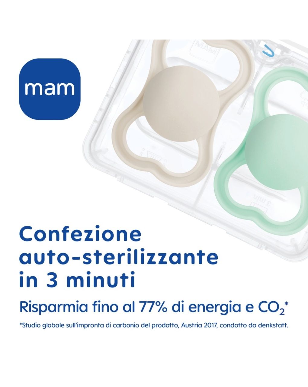 Mam air night succhietto 6-16 mesi (set da 2), ciuccio mam 6-16 mesi che si illumina al buio per pelli sensibili, azzurro/celeste