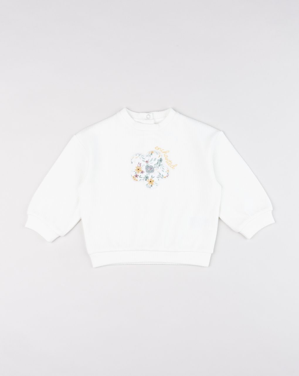 Felpa leggera bimba bianca patch fiore