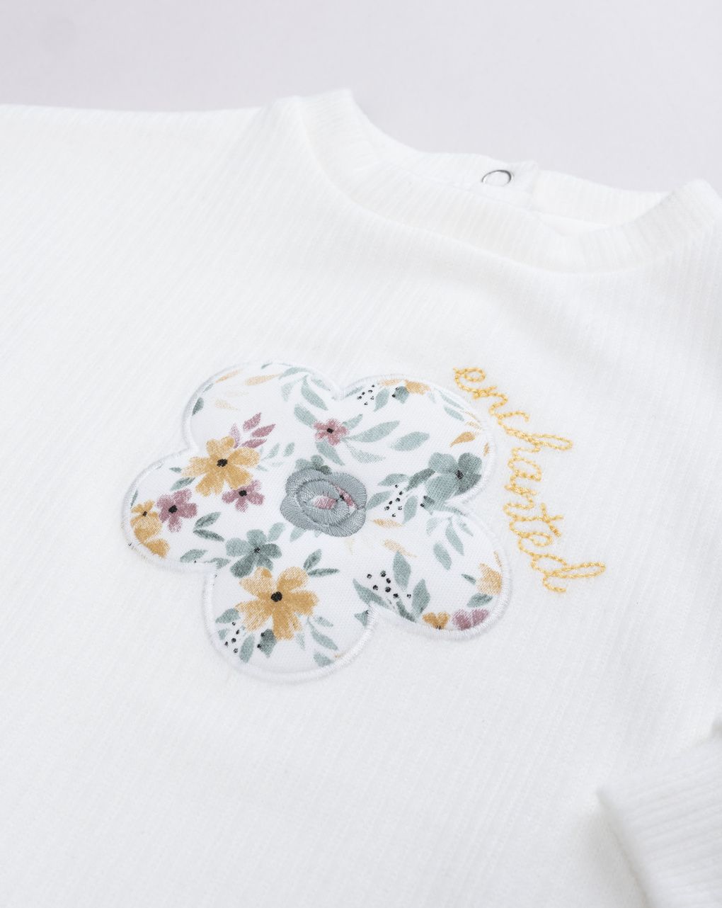 Felpa leggera bimba bianca patch fiore