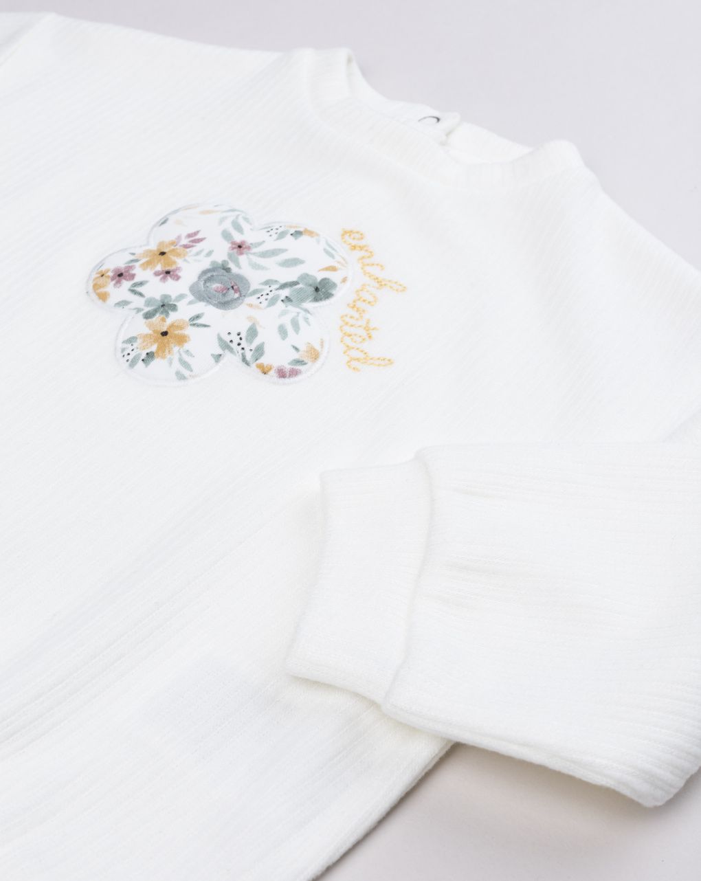 Felpa leggera bimba bianca patch fiore