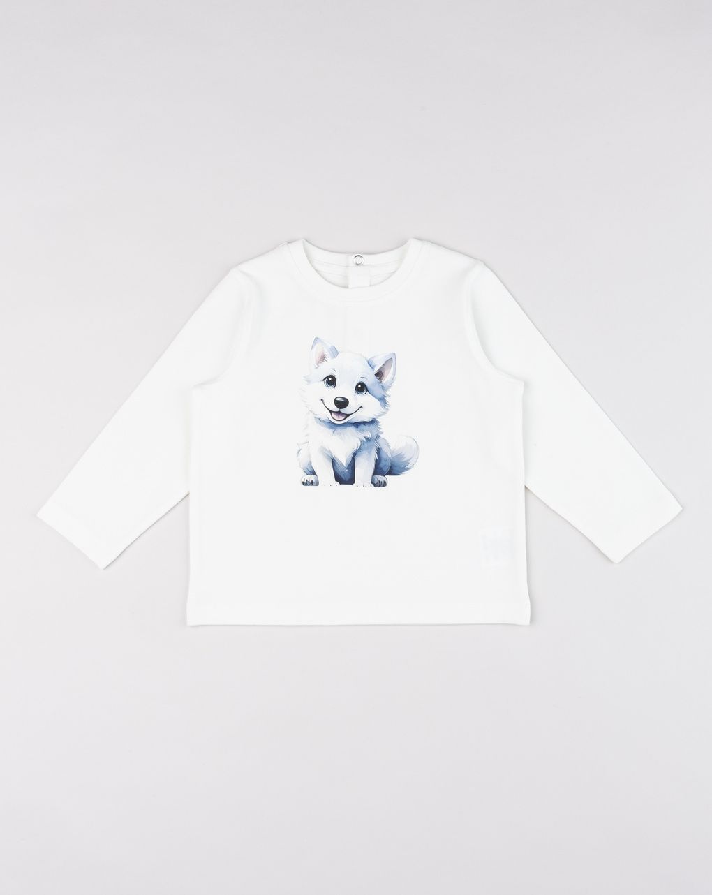 T-shirt manica lunga bianca bimbo stampa cagnolino