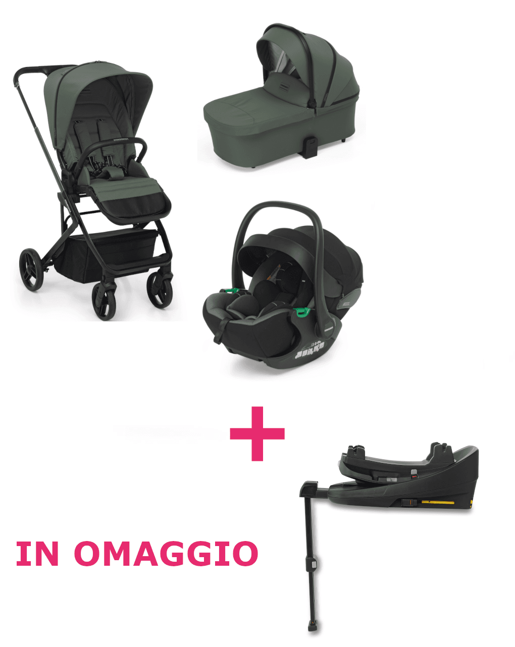 Trio tic toc olive + seggiolino rek black con adattatore + base rotante isize in omaggio - foppapedretti