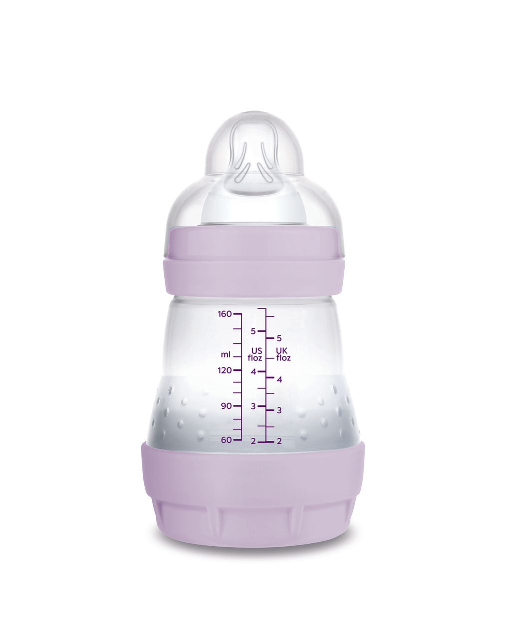 Mam biberon easy start 160 ml, biberon anticolica per allattamento misto che riduce le bolle d'aria e il rischio di coliche, lilla