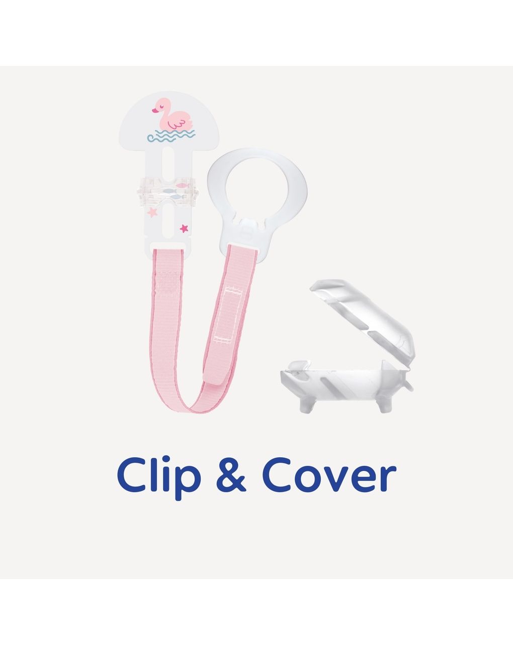 Mam clip & cover catenella portaciuccio, catenella ciuccio 0+ mesi regolabile con chiusura a velcro e salvasucchietto, azzurro