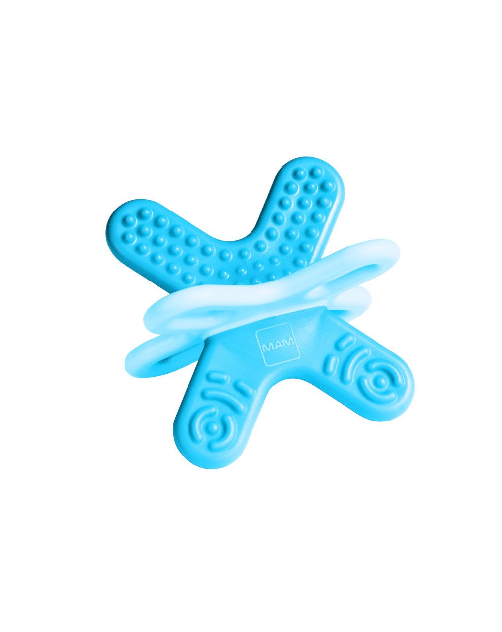 Mam bite & relax fase 2 mini dentaruolo, massaggia gengive neonati 4+ mesi, con sterilizzatore portatile per microonde, azzurro