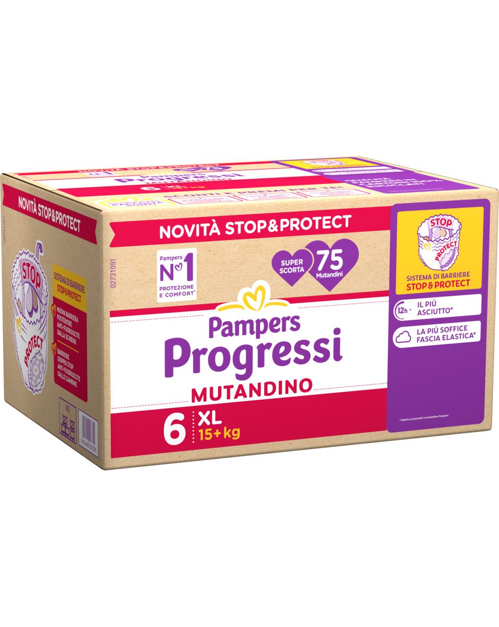Pannolino progressi mutandino super scorta taglia 6 15+kg 75 pz - pampers