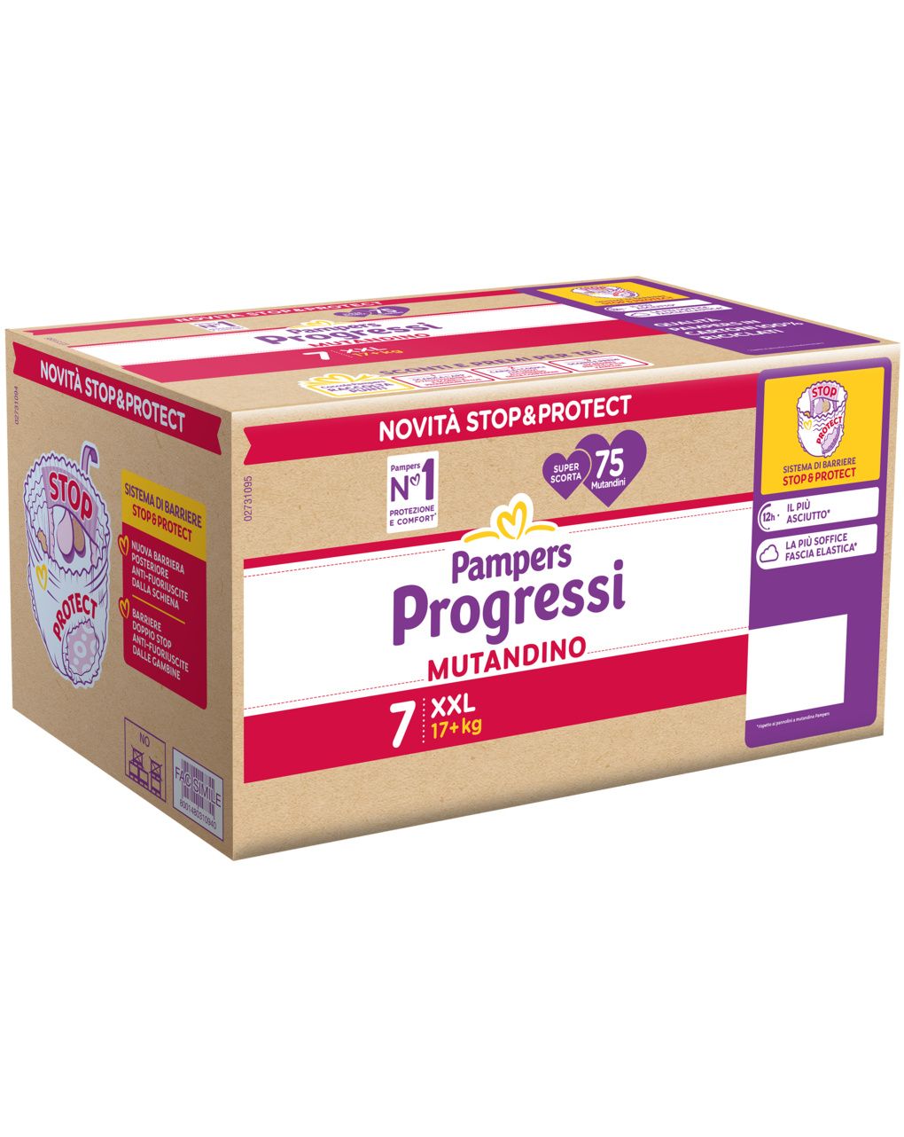 Pannolino progressi mutandino super scorta taglia 7 17+kg 75 pz - pampers