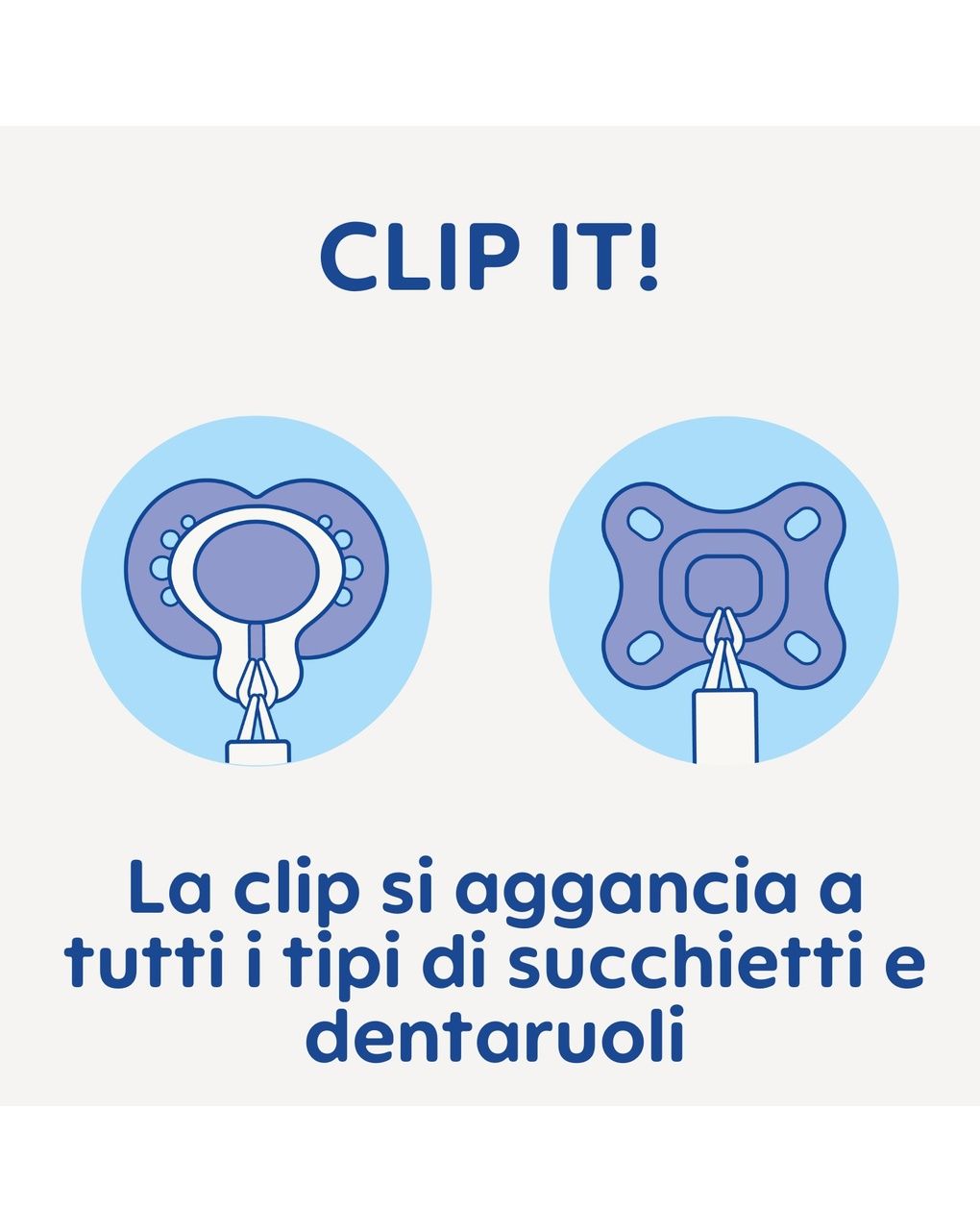 Mam clip it! & cover catenella portaciuccio, catenella ciuccio 0+ mesi regolabile con anello rimovibile e con salvasucchietto, azzurro