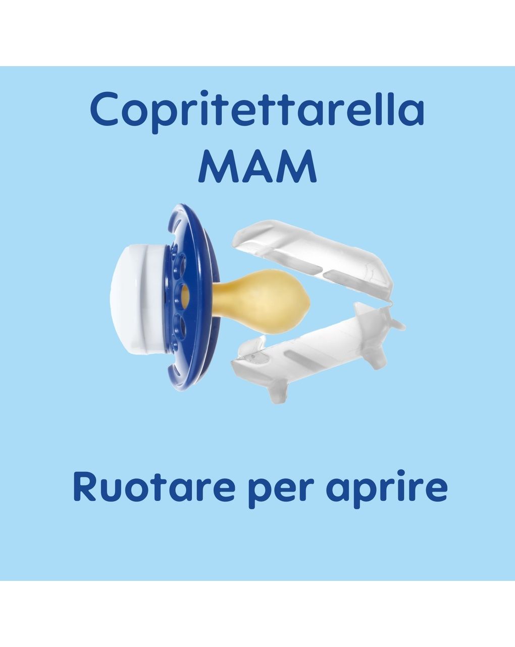 Mam clip it! & cover catenella portaciuccio, catenella ciuccio 0+ mesi regolabile con anello rimovibile e con salvasucchietto, azzurro