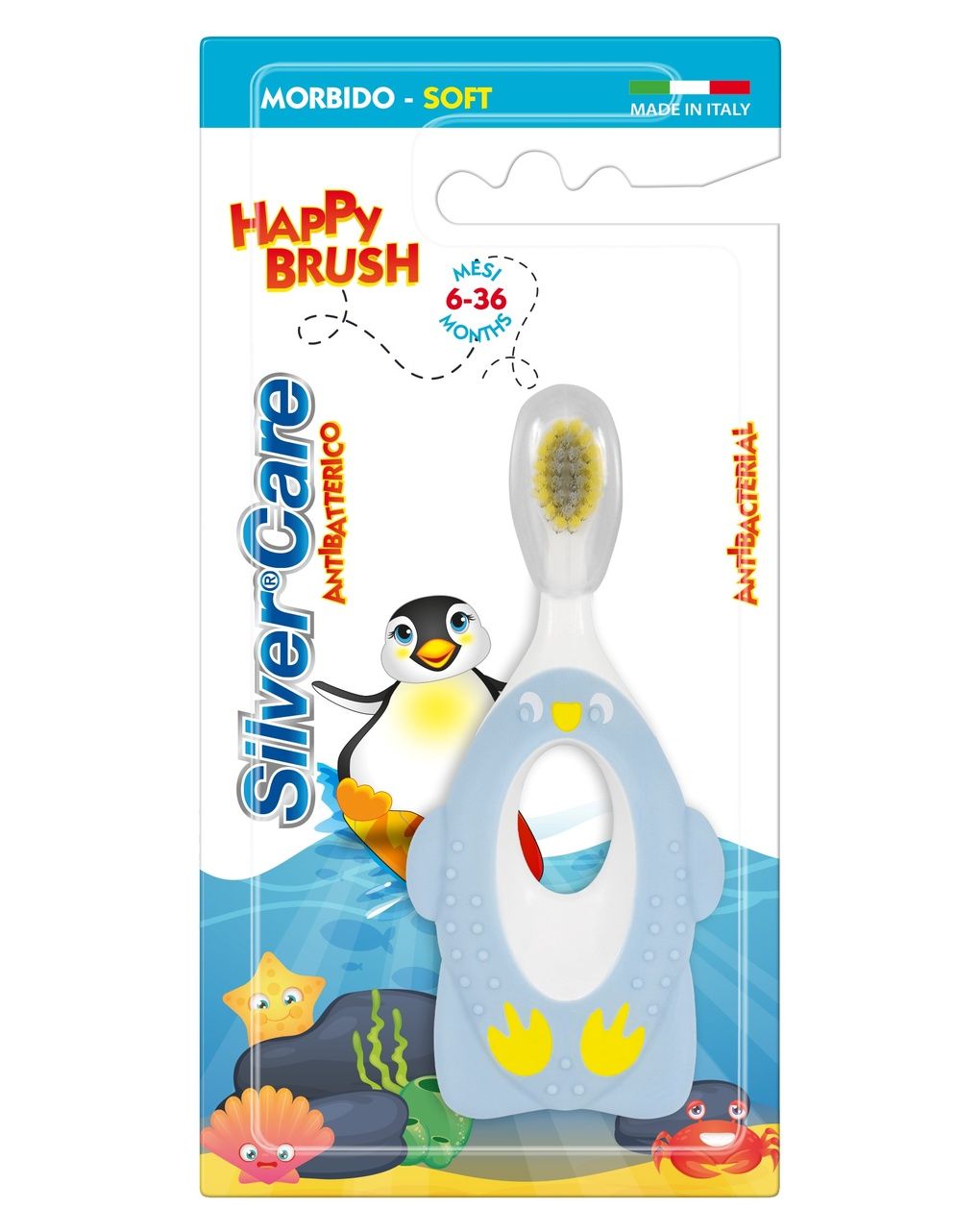 Spazzolino happy brush pinguino 6-36m - colori assortiti - silvercare