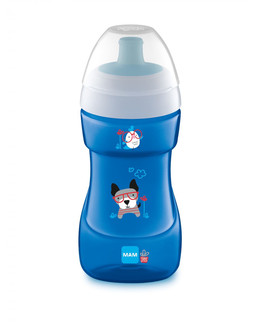 Mam sports cup tazza bambini 330 ml, biberon acqua e latte per neonati 12+ mesi da viaggio ideale fuori casa, azzurro