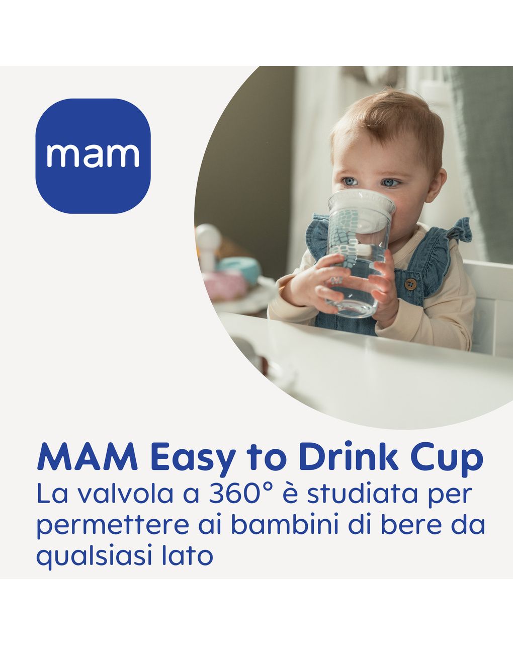 Mam easy to drink cup 360° (290 ml), tazza bambini 8m+ con valvola 360° a prova di perdita, rosa