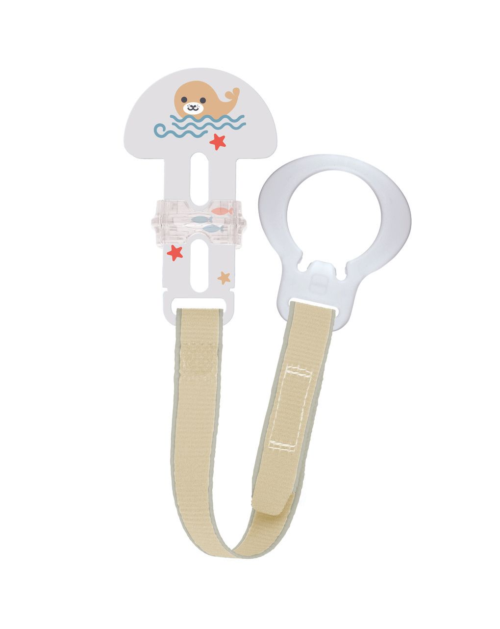 Mam clip & cover catenella portaciuccio, catenella ciuccio 0+ mesi regolabile con chiusura a velcro e salvasucchietto, neutro