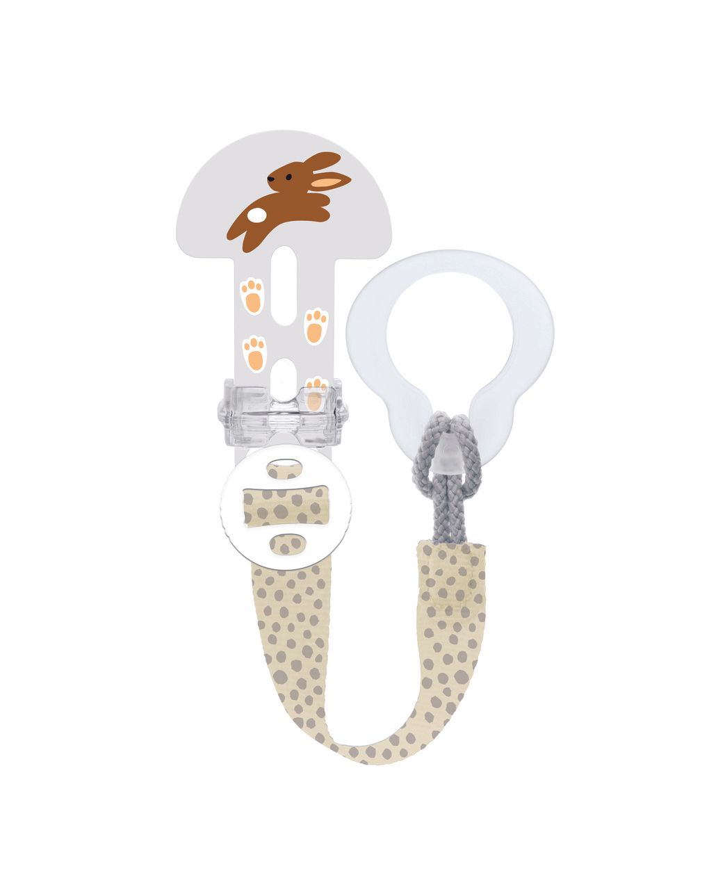 Mam clip it! & cover catenella portaciuccio, catenella ciuccio 0+ mesi regolabile con anello rimovibile e con salvasucchietto, neutro