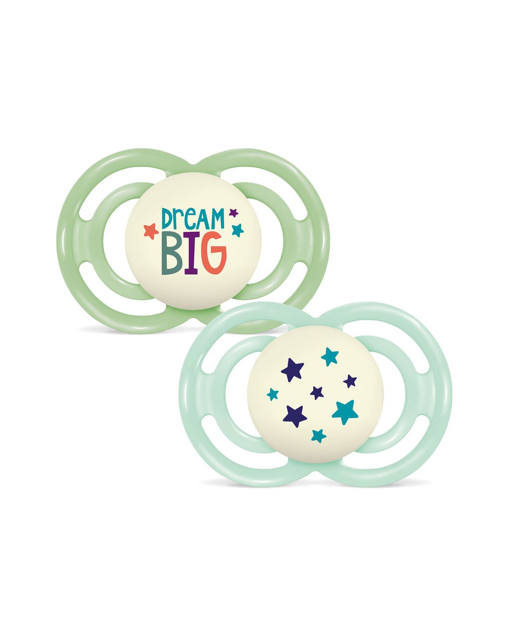 Mam perfect night confezione doppia succhietto 16+ mesi (set da 2), ciuccio mam 16 36 mesi silicone che si illumina al buio, verde