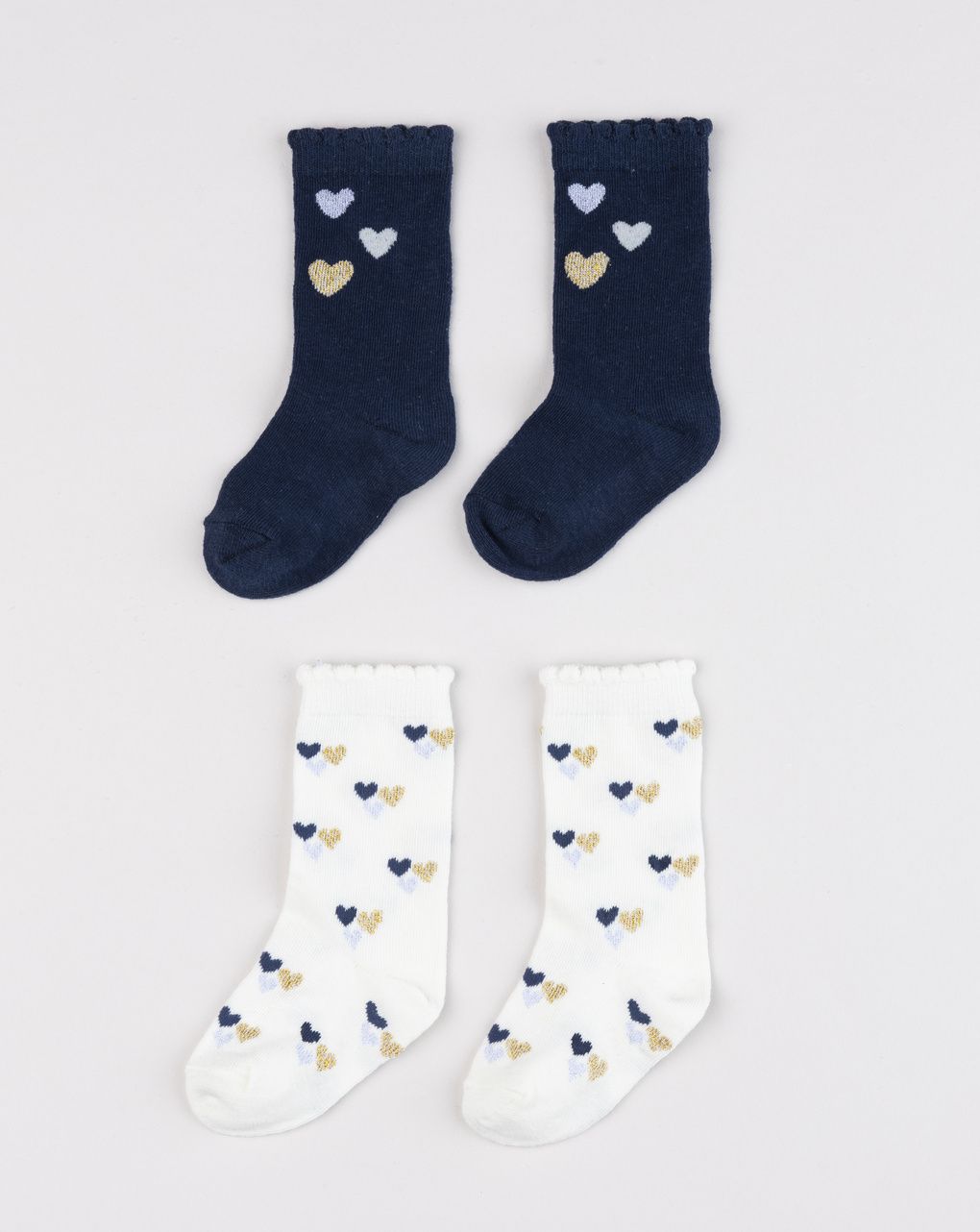 Pack 2 gambaletti bimba bianco e blu cuori