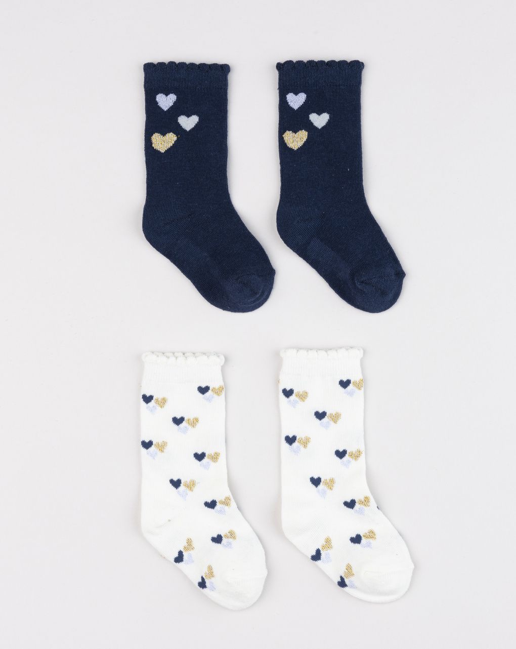 Pack 2 gambaletti bimba bianco e blu cuori
