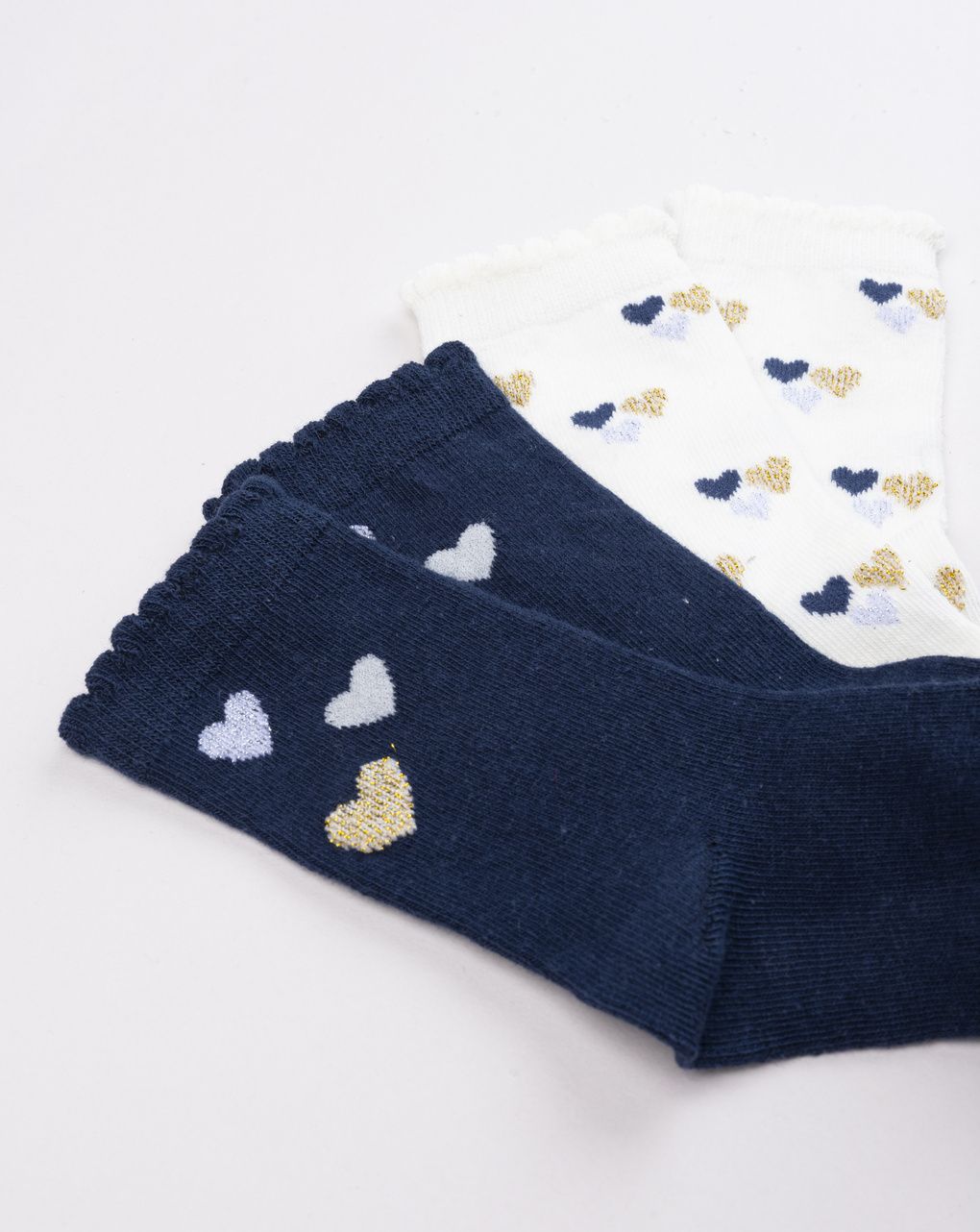 Pack 2 gambaletti bimba bianco e blu cuori