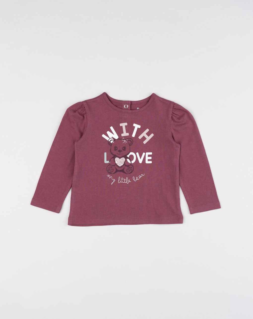 T-shirt a maniche lunghe bordeaux da bimba "with love"