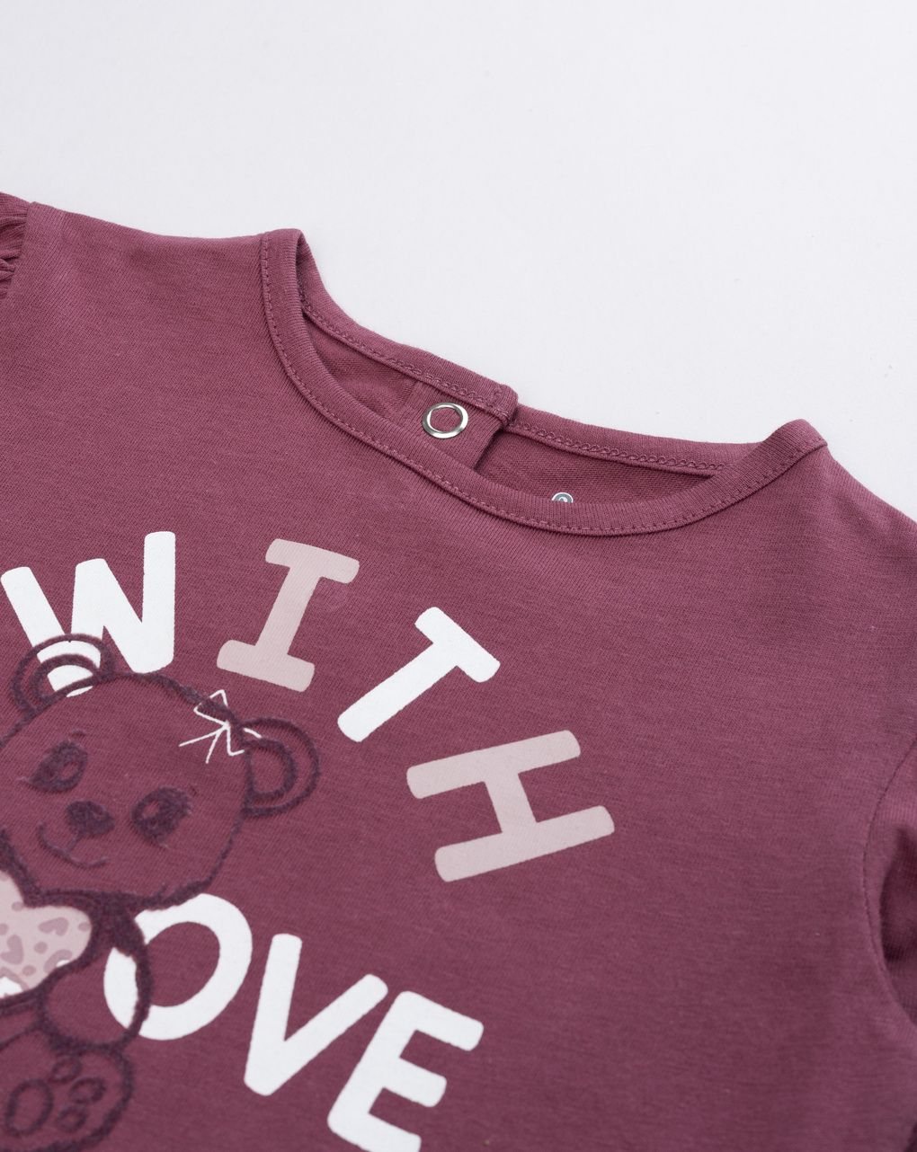 T-shirt a maniche lunghe bordeaux da bimba "with love"