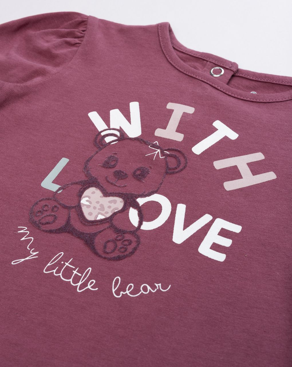 T-shirt a maniche lunghe bordeaux da bimba "with love"