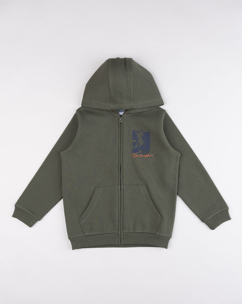 Felpa verde bambino full-zip con cappuccio e stampa