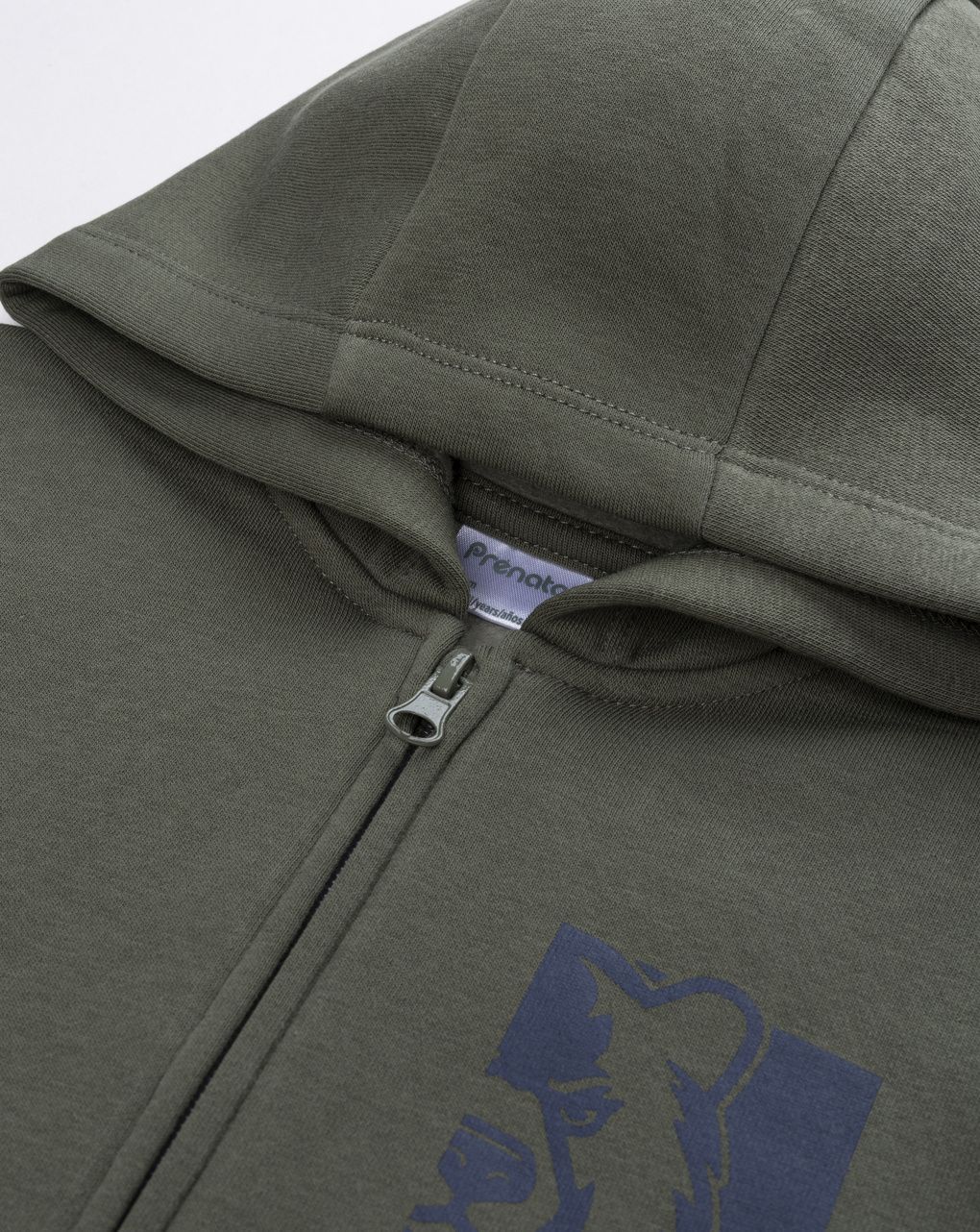 Felpa verde bambino full-zip con cappuccio e stampa