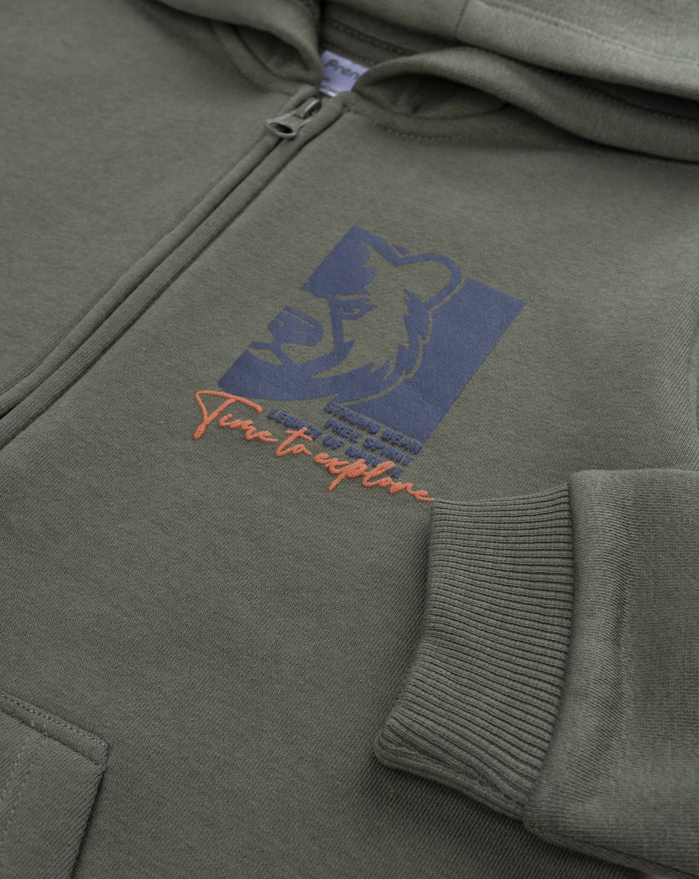 Felpa verde bambino full-zip con cappuccio e stampa