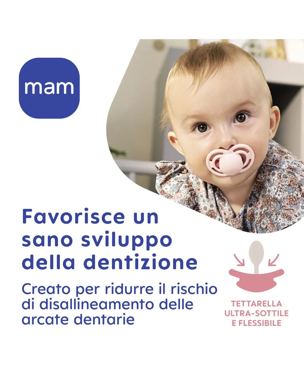 Mam perfect succhietto 16+ mesi, ciuccio mam 16 36 mesi silicone morbido per uno sviluppo sano del cavo orale, azzurro/neutro