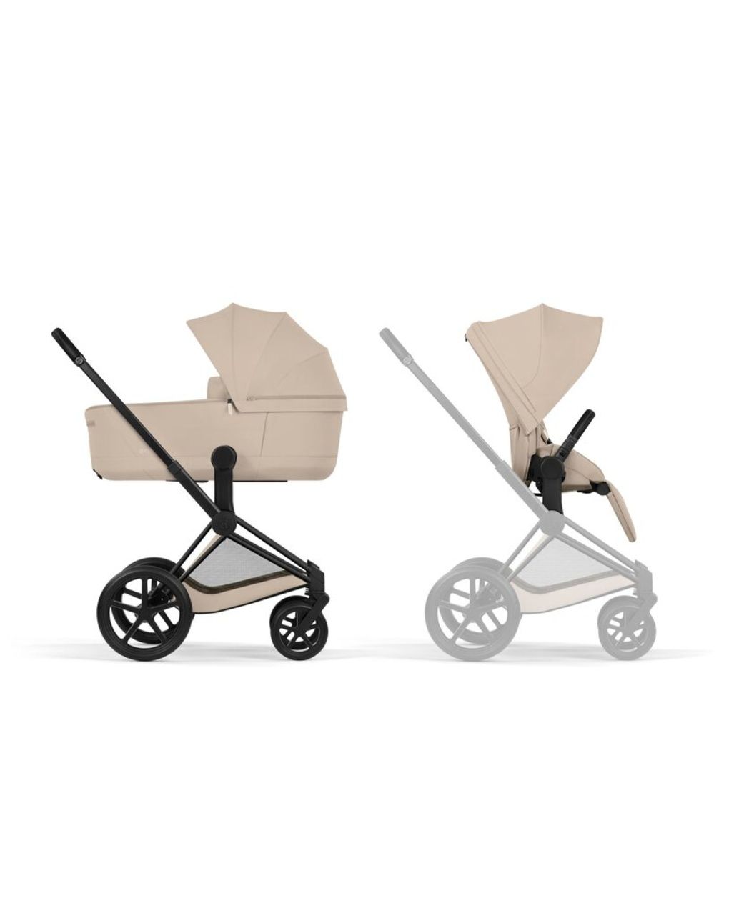 Duo priam comfort matt black incl. lux carry cot fold cozy beige - cybex platinum
