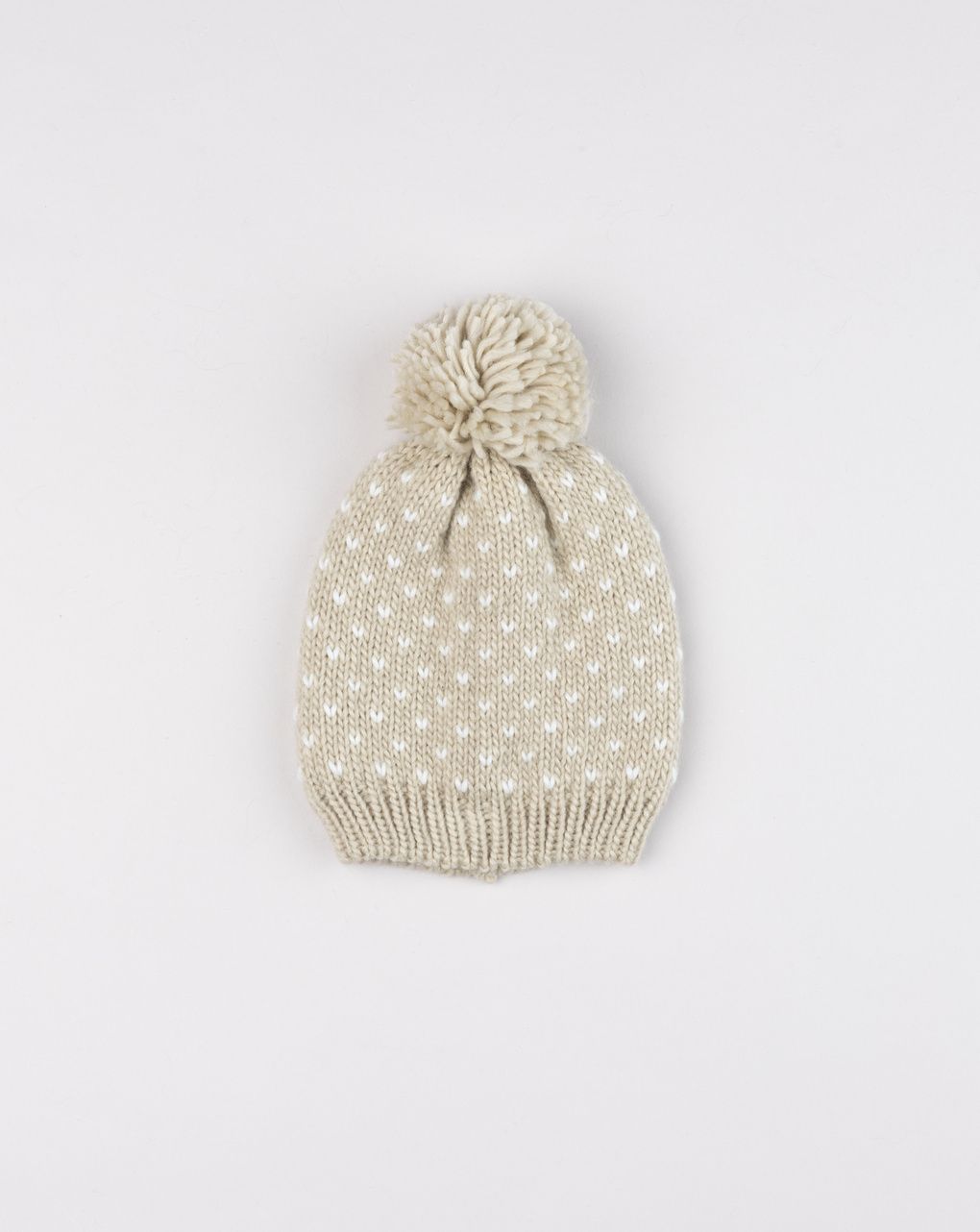 Berretto pon pon bimba beige cuori