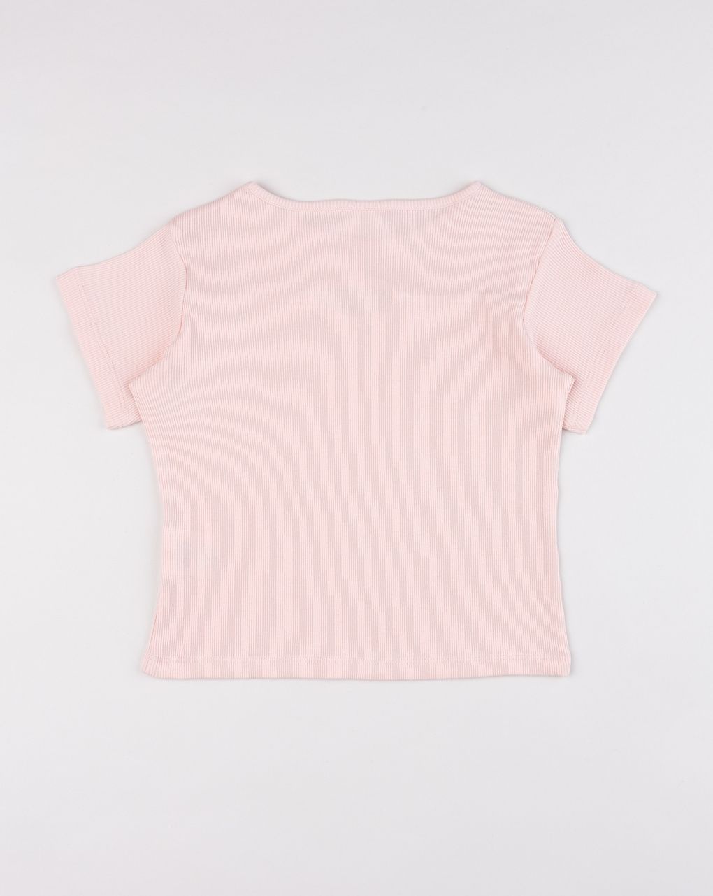 T-shirt bambina in costina rosa con cut-out "drop"