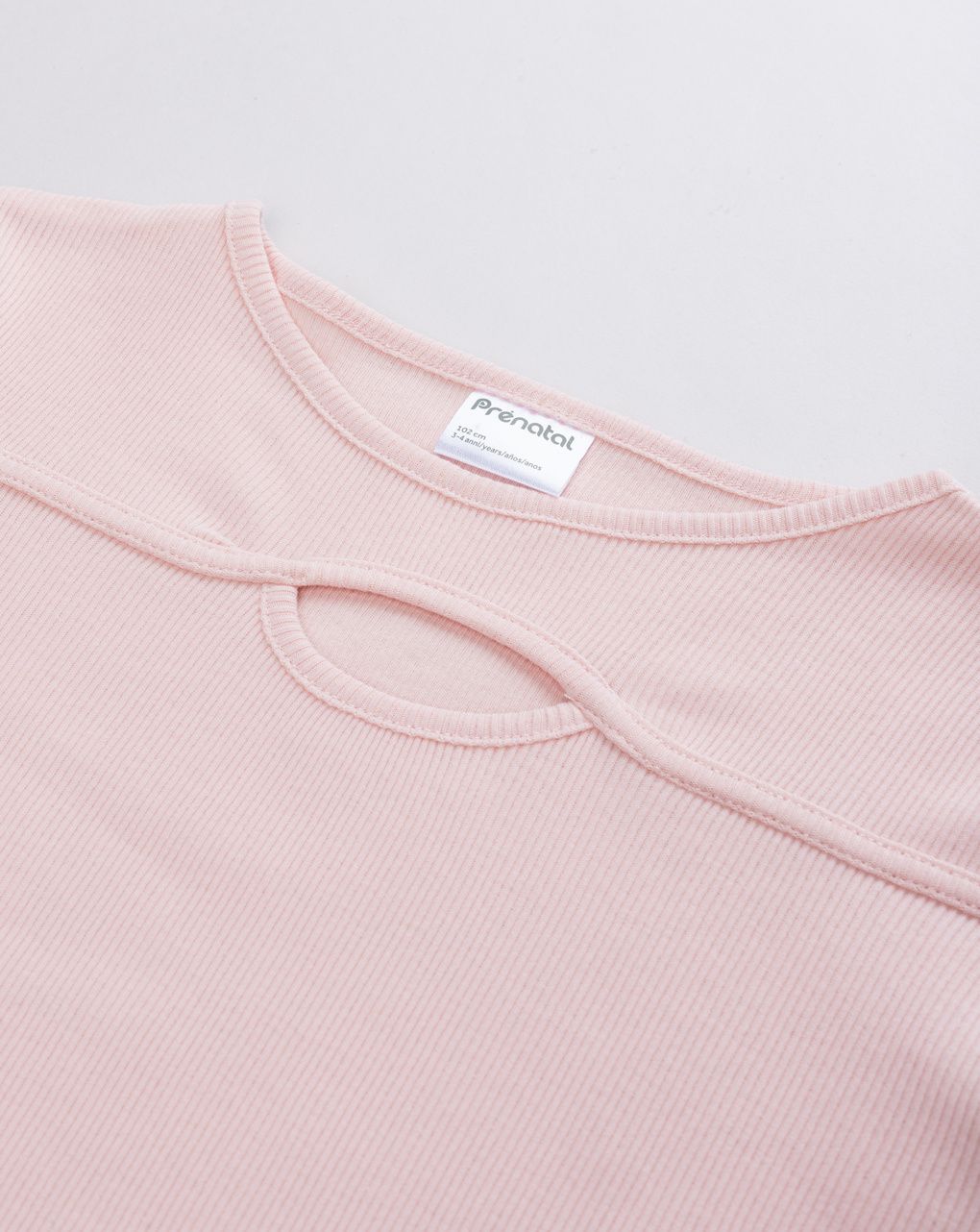 T-shirt bambina in costina rosa con cut-out "drop"