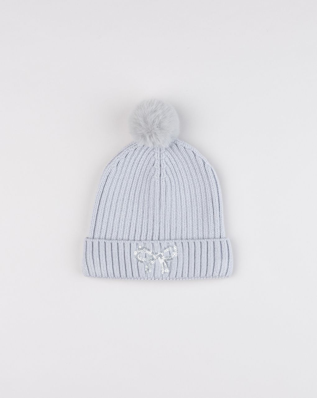 Cappello pon pon bambina grigio fiocco strass