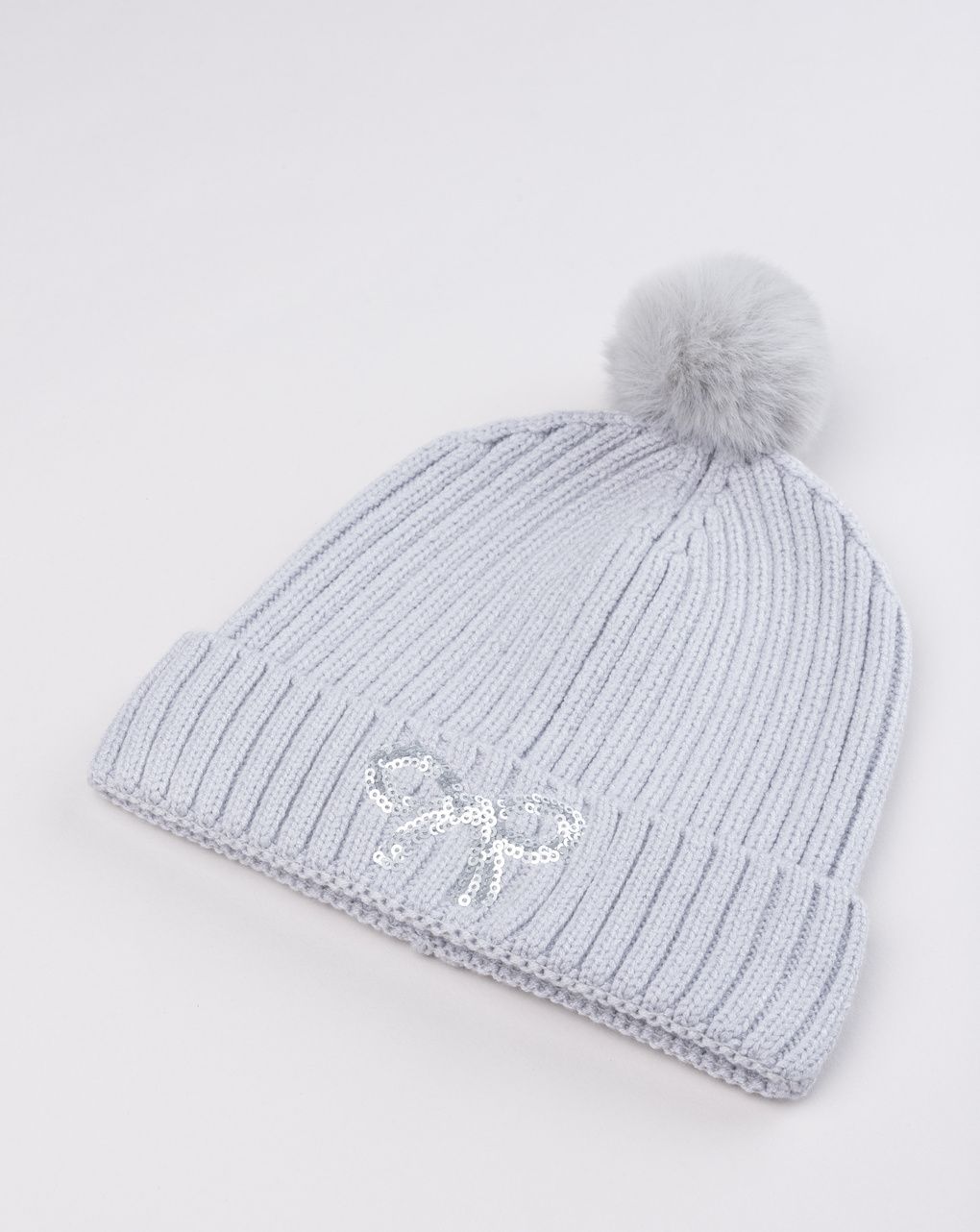 Cappello pon pon bambina grigio fiocco strass