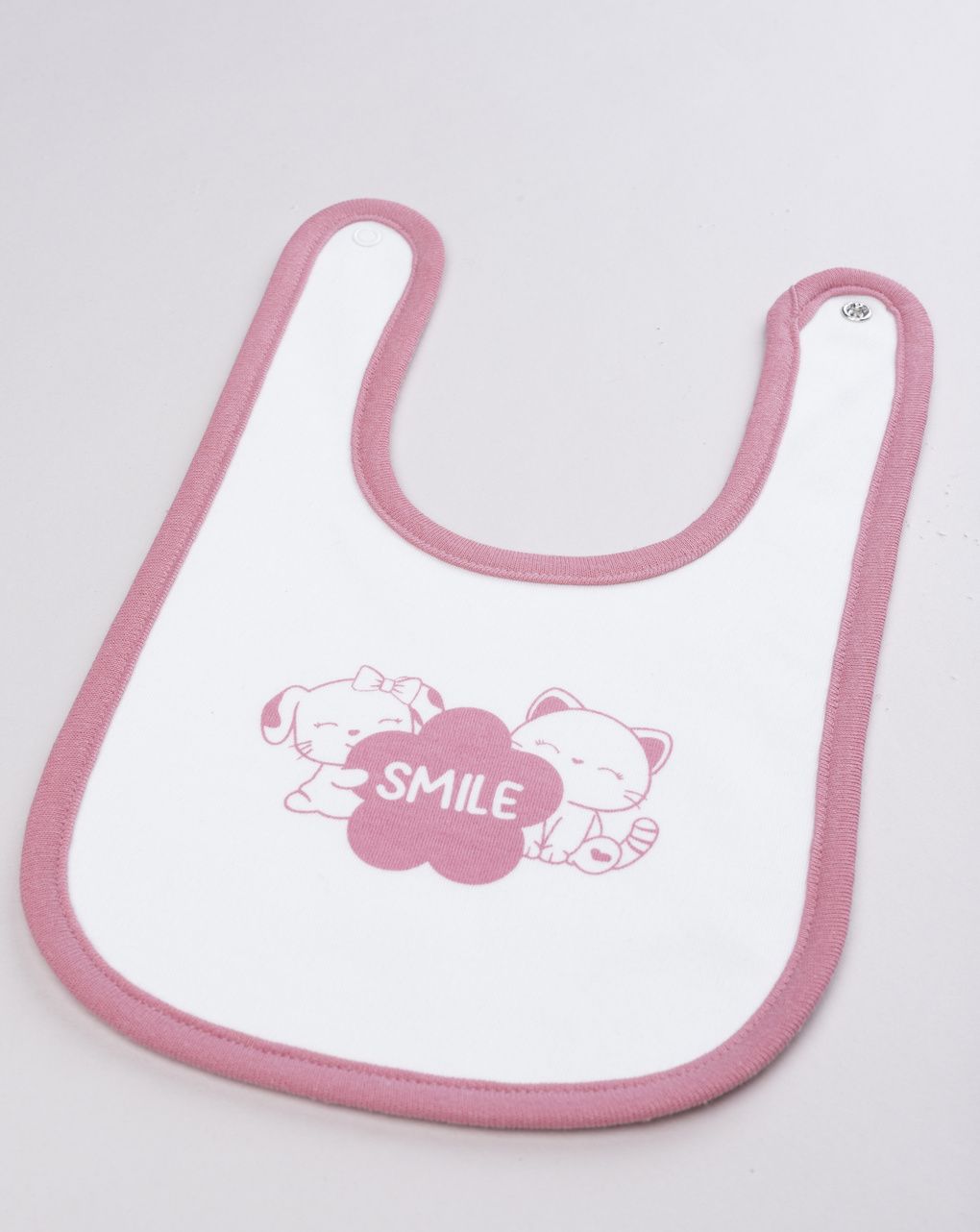 Bavaglino interlock bimba bianco/rosa smile