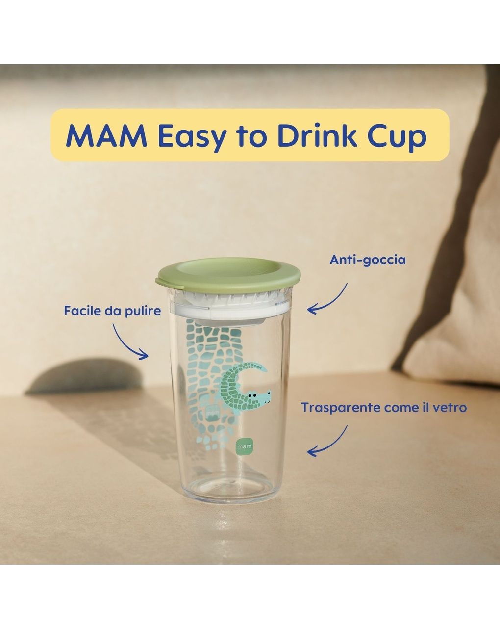Mam easy to drink cup 360° (290 ml), tazza bambini 8m+ con valvola 360° a prova di perdita, rosa