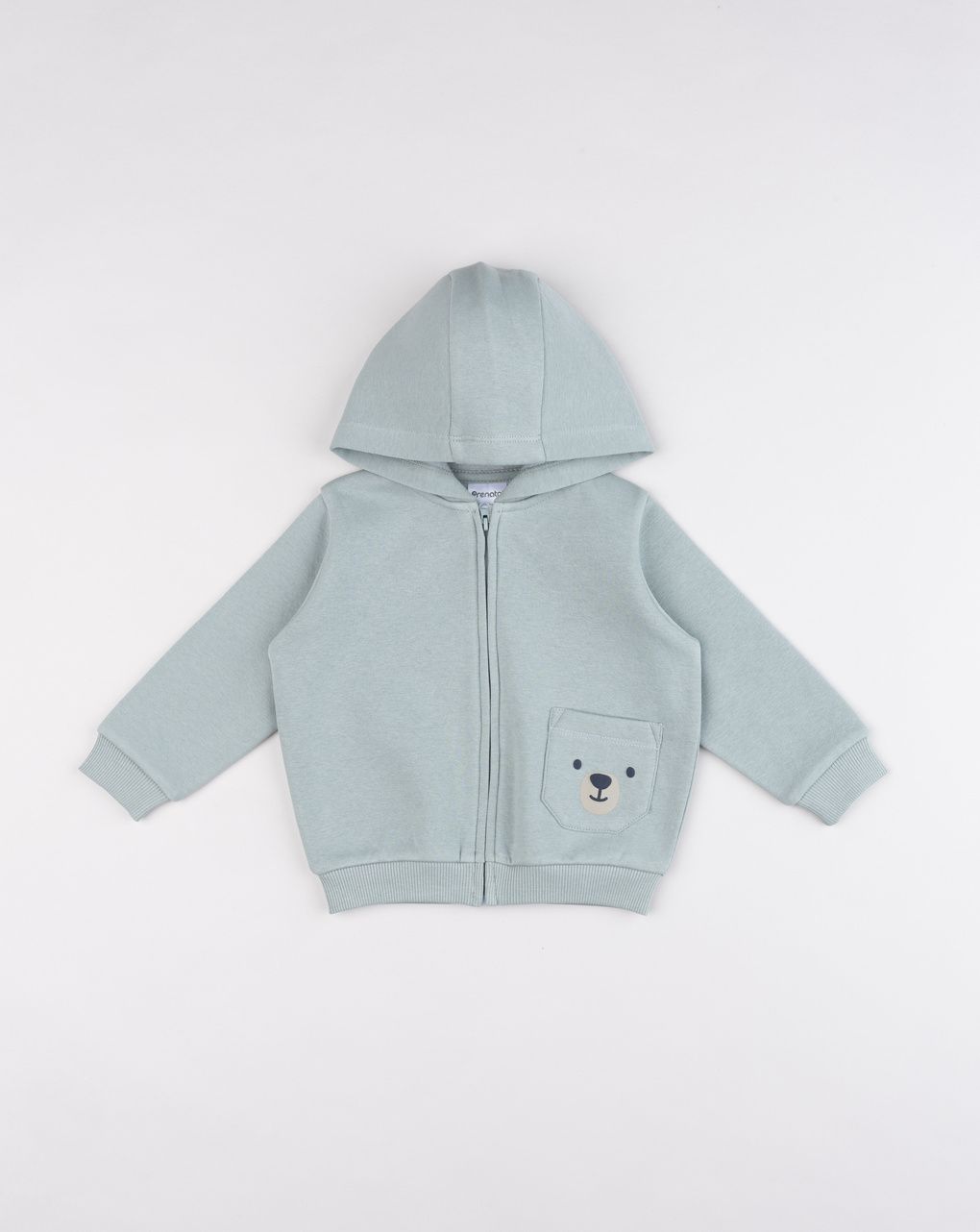 Felpa full zip bimbo verde con cappuccio e taschino