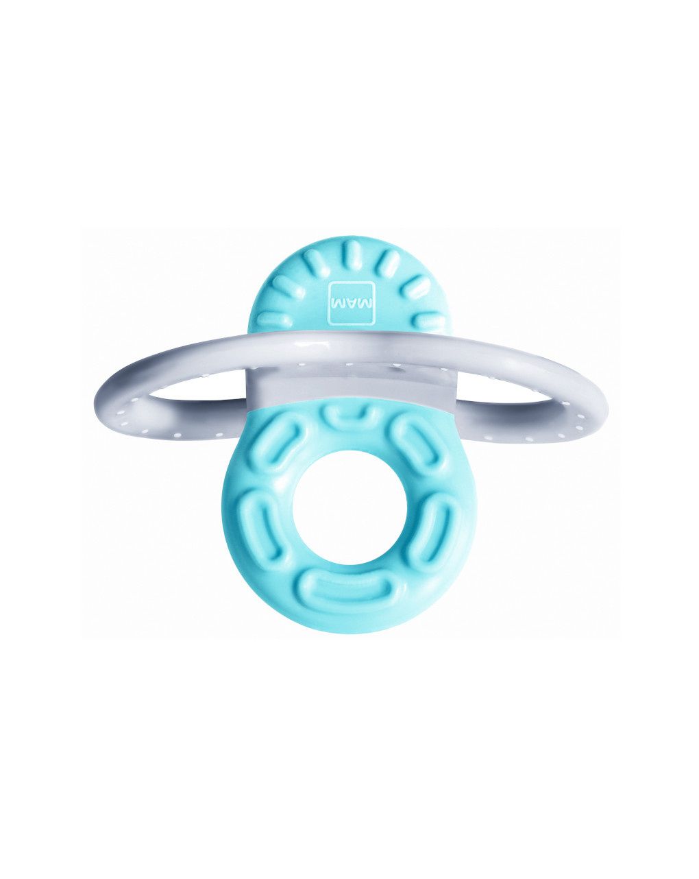 Mam bite & relax fase 1 mini dentaruolo, massaggia gengive neonati 2+ mesi, con sterilizzatore portatile per microonde, azzurro