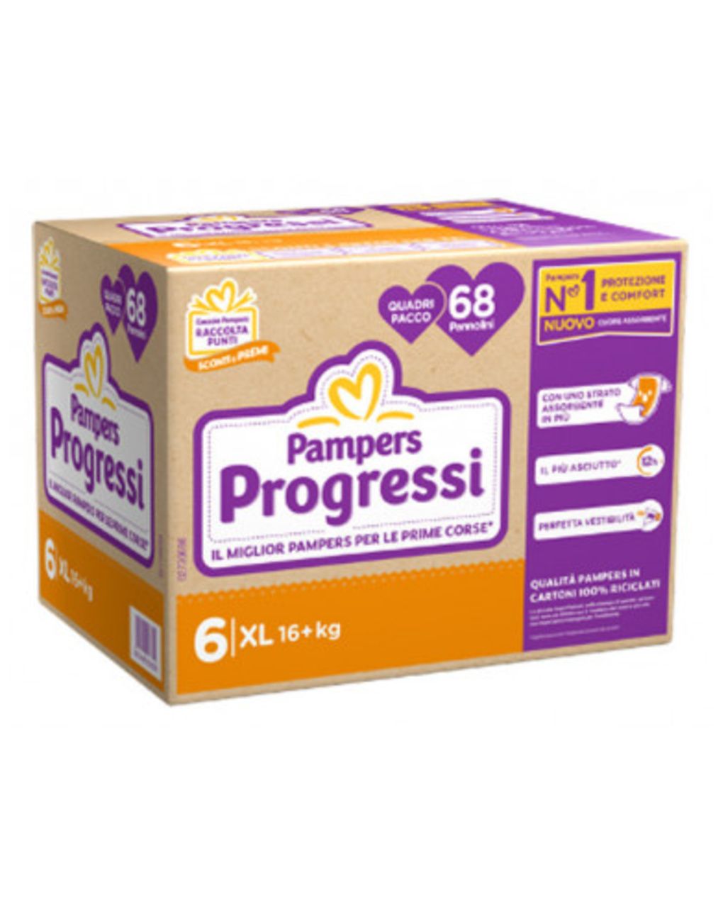 Pannolino progressi quadri pacco taglia 6 16+kg 68 pz - pampers