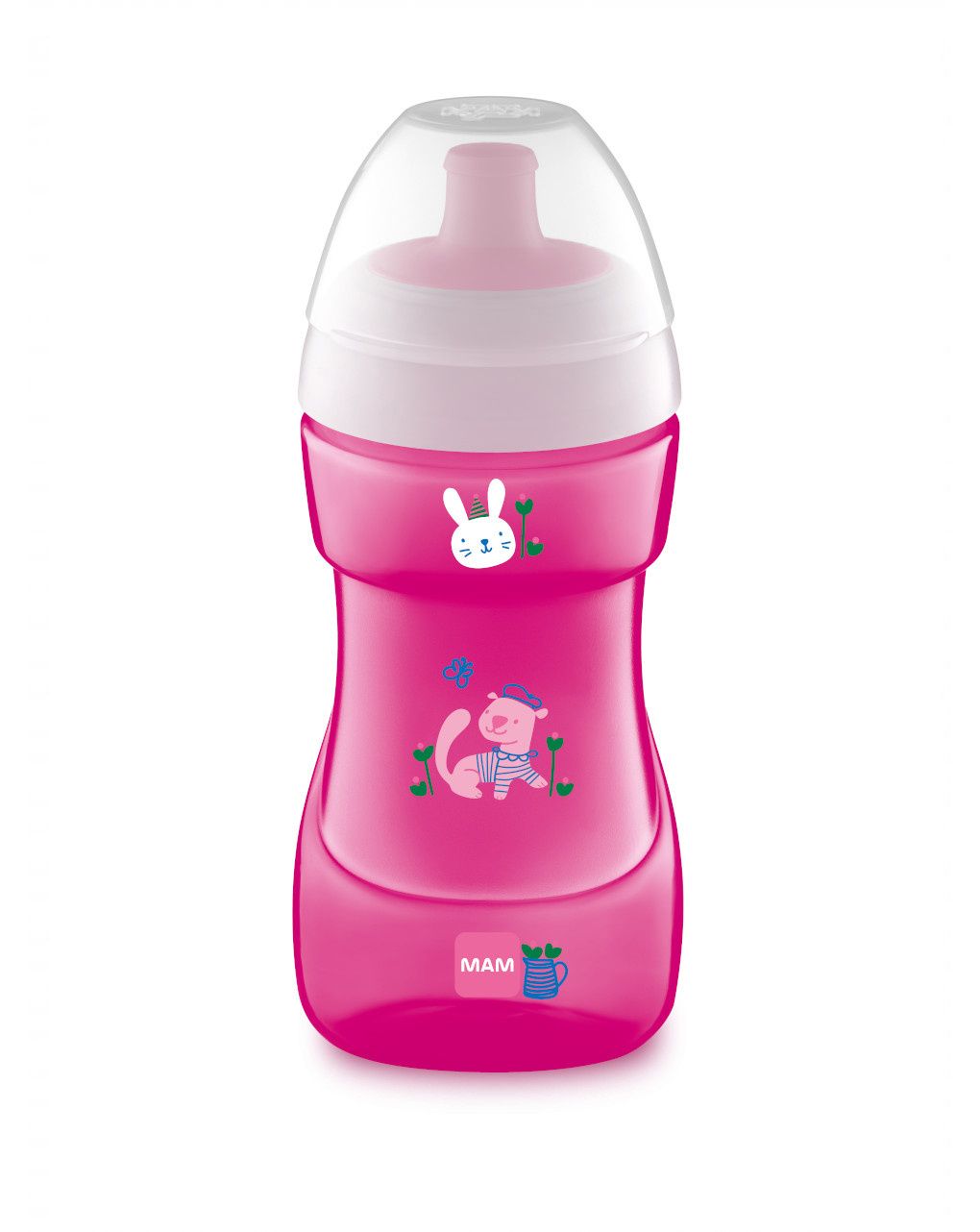 Mam sports cup tazza bambini 330 ml, biberon acqua e latte per neonati 12+ mesi da viaggio ideale fuori casa, rosa