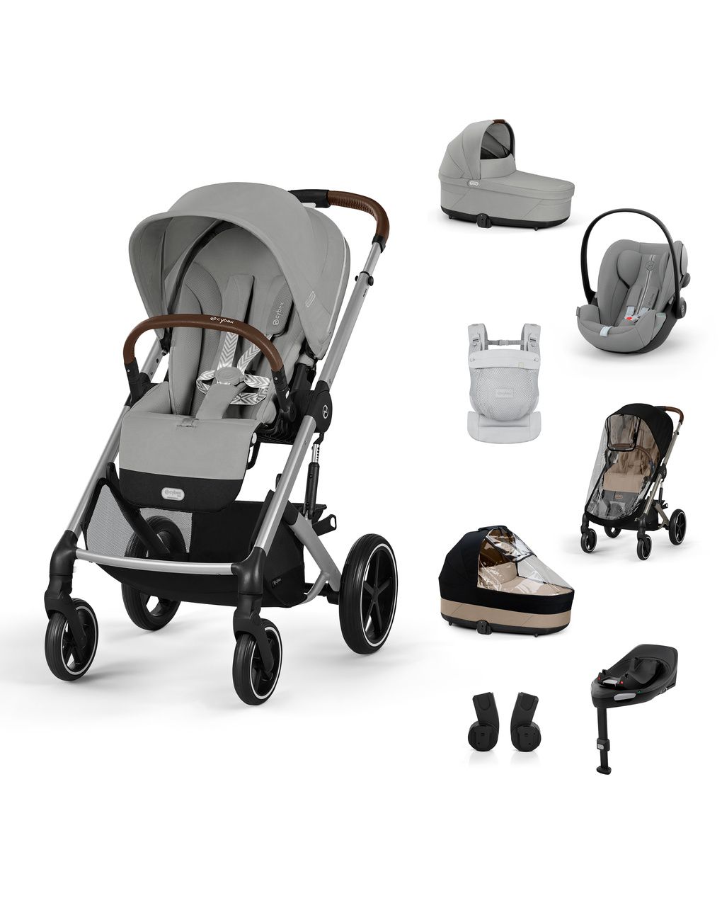 Pack xl trio balios s stone grey, base g3, parapioggia nav/pass, amya dune grey - cybex