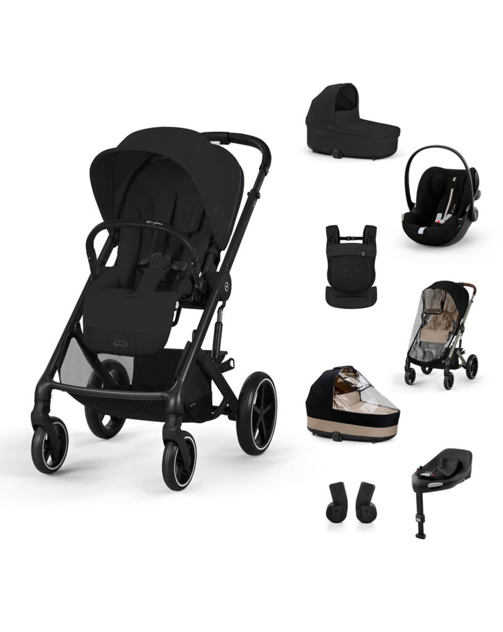 Pack xl trio balios s lux moon black, base g3, parapioggia nav/pass, amya magic black - cybex