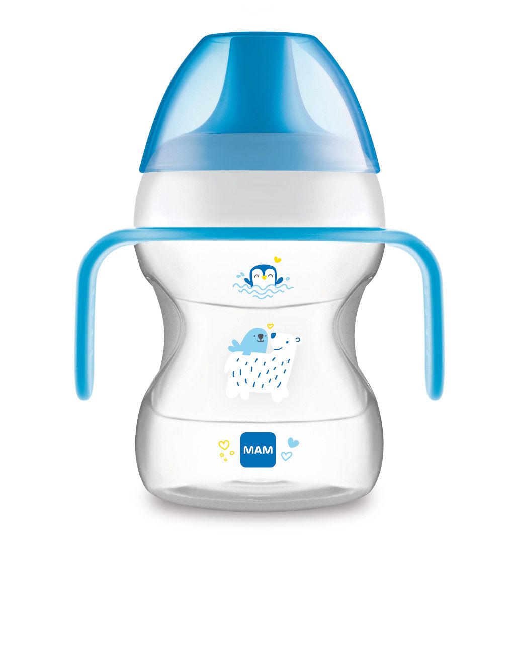 Mam learn to drink cup tazza bambini 190 ml, borraccia neonato con pratici manici antiscivolo, azzurro, 6+ mesi